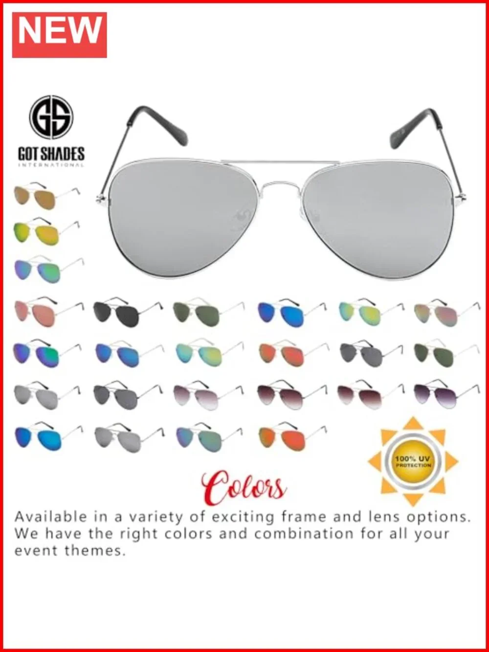 4-Pack Aviator Sunglasses, 100% UV Protection, Unisex, Polycarbonate Lenses
